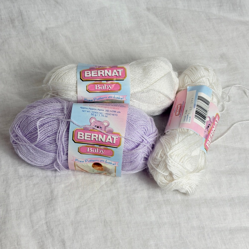 Bernat Baby Fingering Weight Yarn Lot of 3 White Soft Lilac Partial Skeins